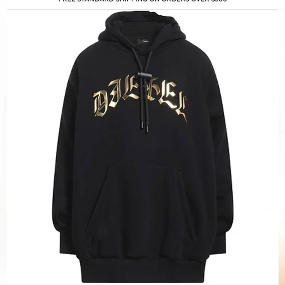 DIESEL Hooded  D-OXI-A1 Sweater Dress Size Small  Black With Bold Gold Logo NWT! - Picture 13 of 14